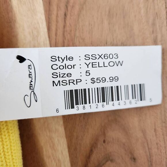 Samaray size 5 girls yellow banana pudding white ribbed bow grommet sweater - Picture 4 of 6